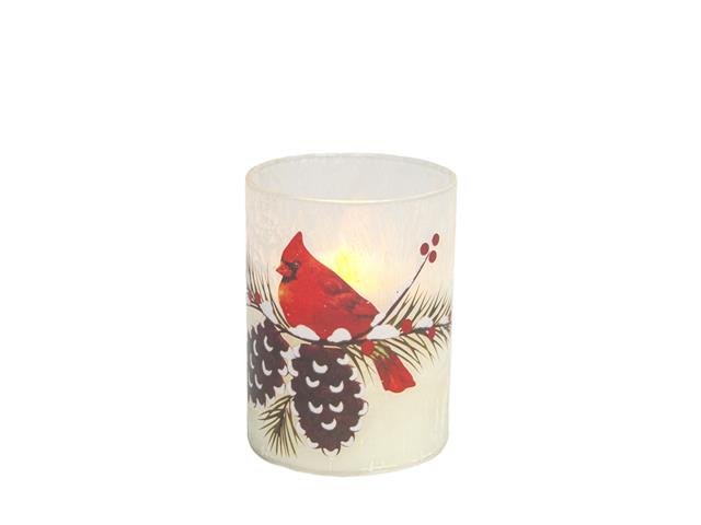 4" LED GLASS WAX CANDLE (CARDINAL AND PINECONE)